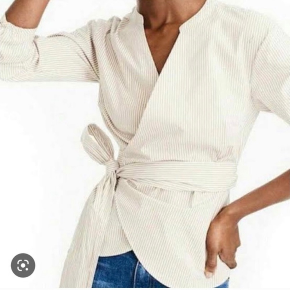 J. Crew Tan White Tie Strap Shirt Size S